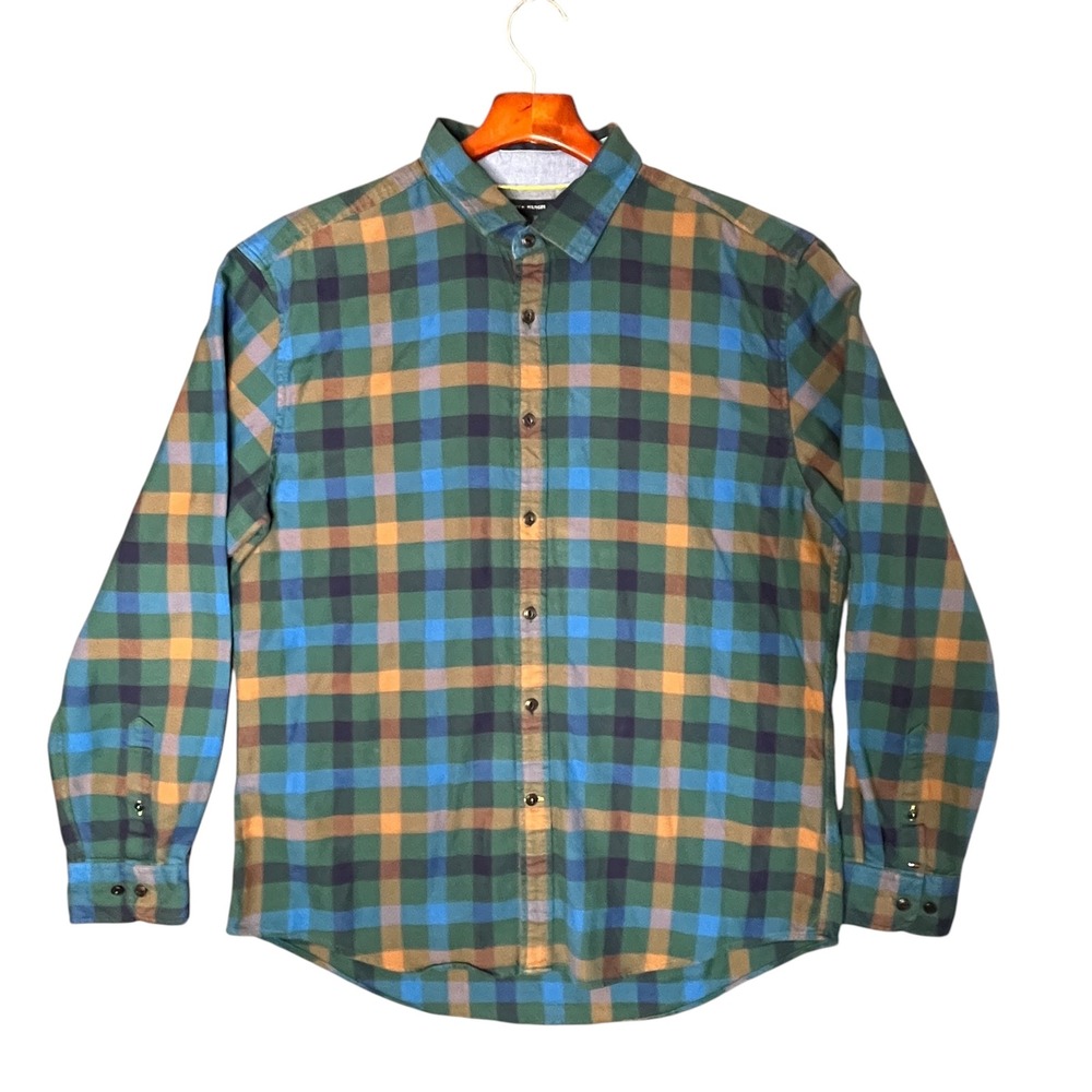 Tommy Hilfiger Mens XL Plaid Flannel Button‎ Up Shirt Custom Fit Cotton Fall